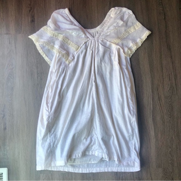 Resort Mini Dress Women’s L Ivory Cotton Flutter Crochet Cottage Peasant Beach - Picture 4 of 7